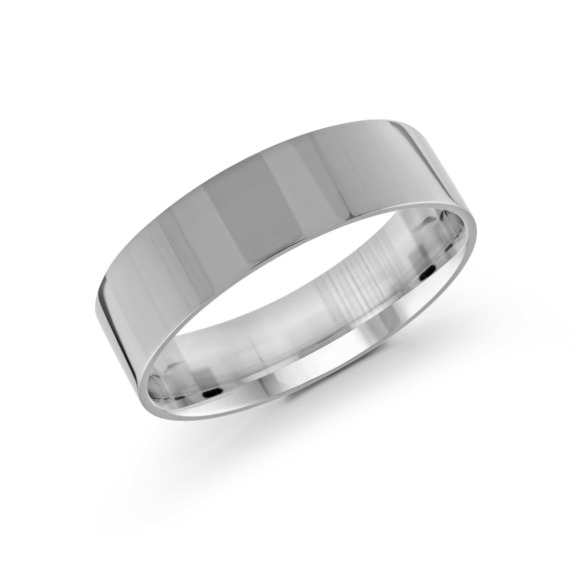 10, 14 Karat White Gold 6mm High Polish Flat Comfort Fit Wedding Band