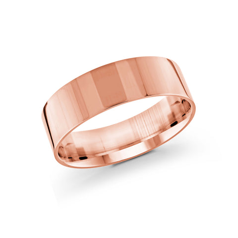 10, 14 Karat Pink Gold 7mm High Polish Flat Comfort Fit Wedding Band