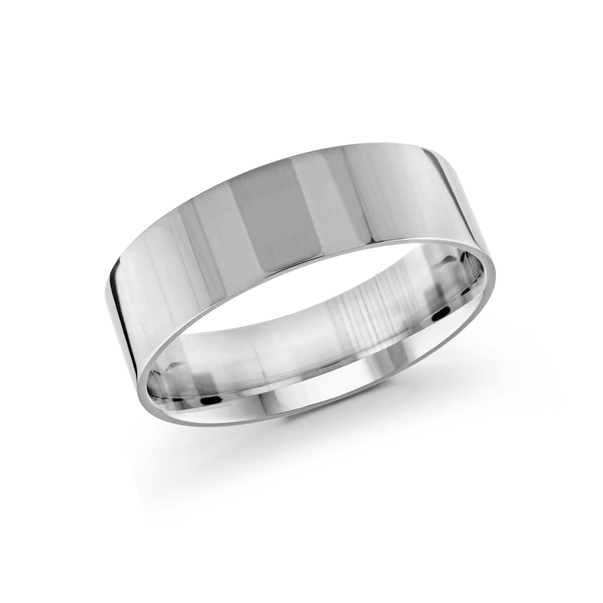 10, 14 Karat White Gold 7mm High Polish Flat Comfort Fit Wedding Band
