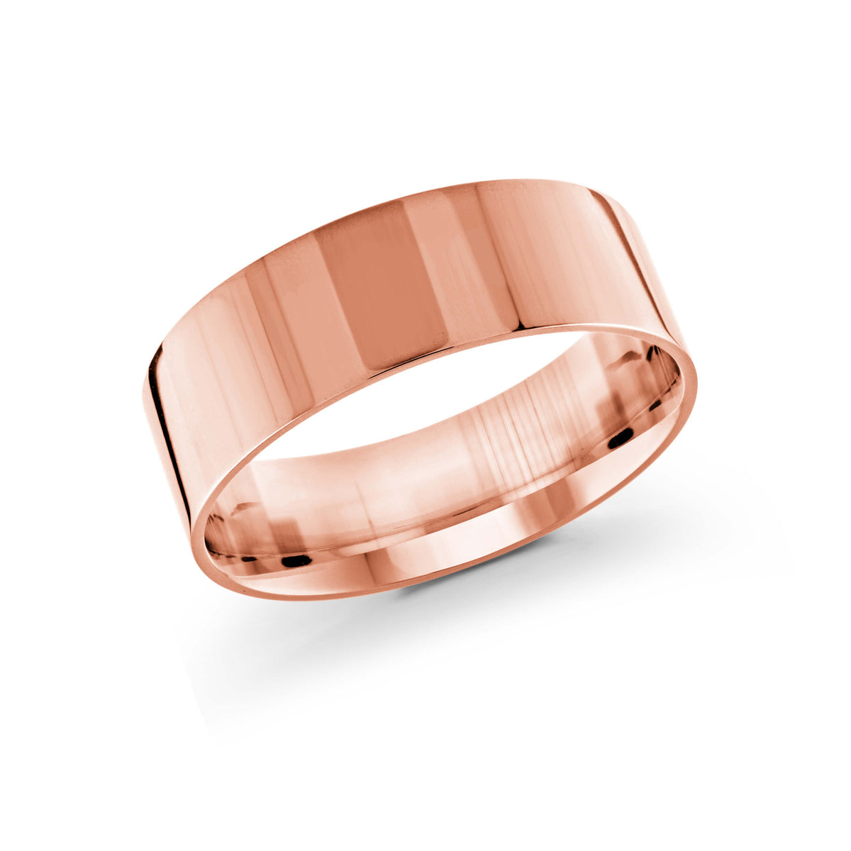 10, 14 Karat Pink Gold 8mm High Polish Flat Comfort Fit Wedding Band
