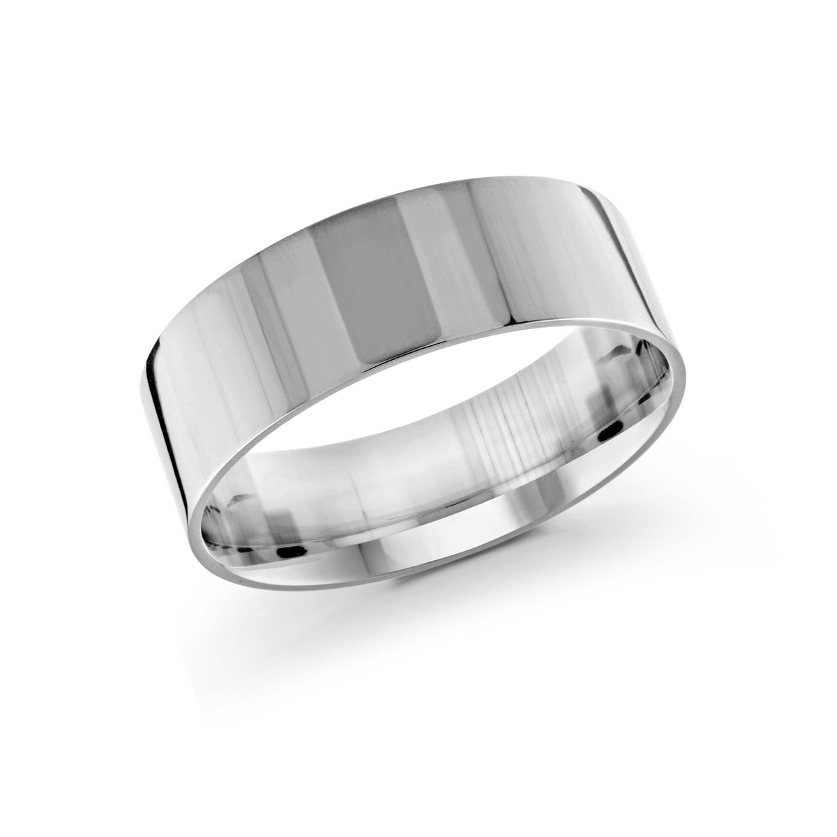 10, 14 Karat White Gold 8mm High Polish Flat Comfort Fit Wedding Band