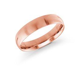 10, 14 Karat Pink Gold 5mm high polish rounded dome light comfort fit wedding band
