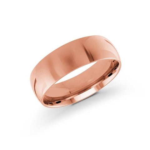 10, 14 Karat Pink Gold 7mm high polish rounded dome light comfort fit wedding band