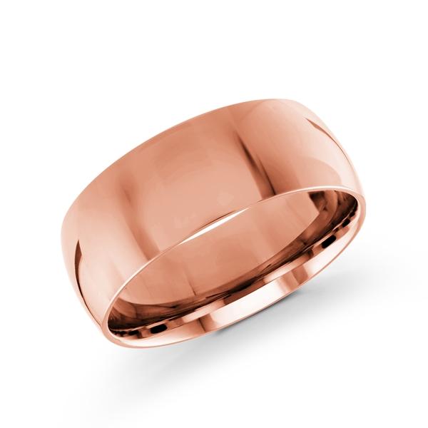 10, 14 Karat Pink Gold 8mm high polish rounded dome light comfort fit wedding band