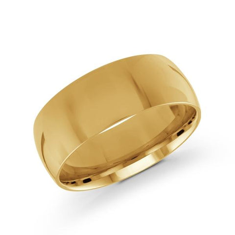 10, 14 Karat Yellow Gold 8mm high polish rounded dome light comfort fit wedding band