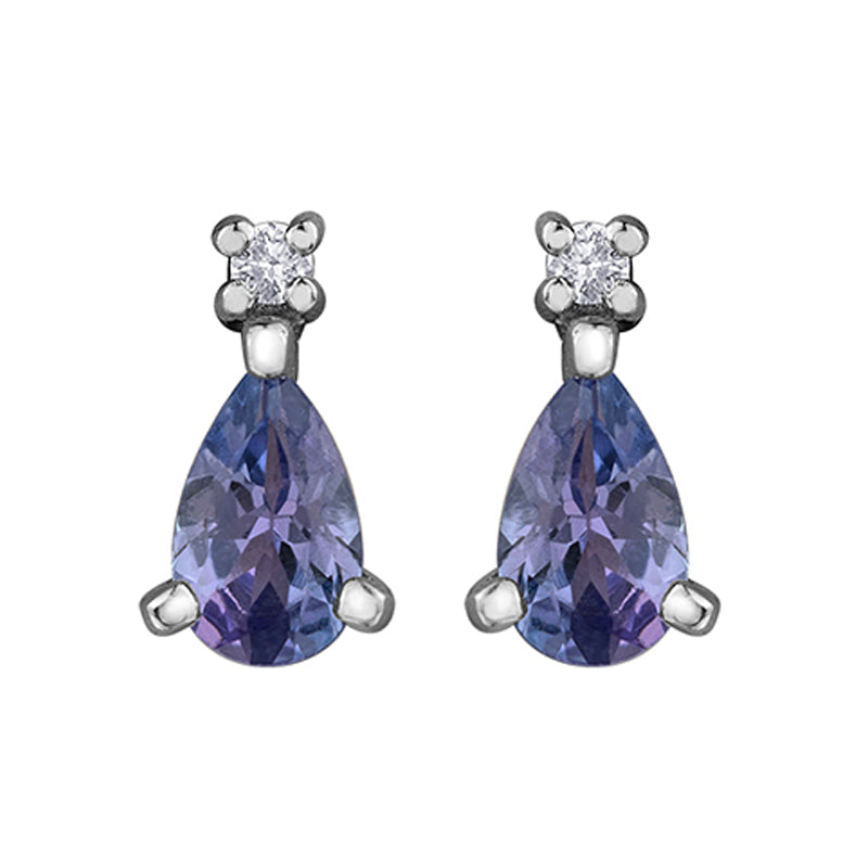 Diamond Infinity Teardrop and Tanzanite Gemstone Earrings in 10K White Gold