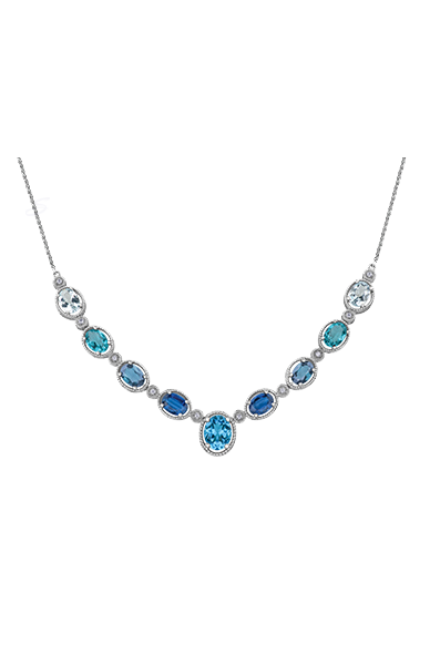 10K White Gold BLUE TOPAZ, KYANITE, LONDON BLUE TOPAZ, APATITE, AQUAMARINE Necklace