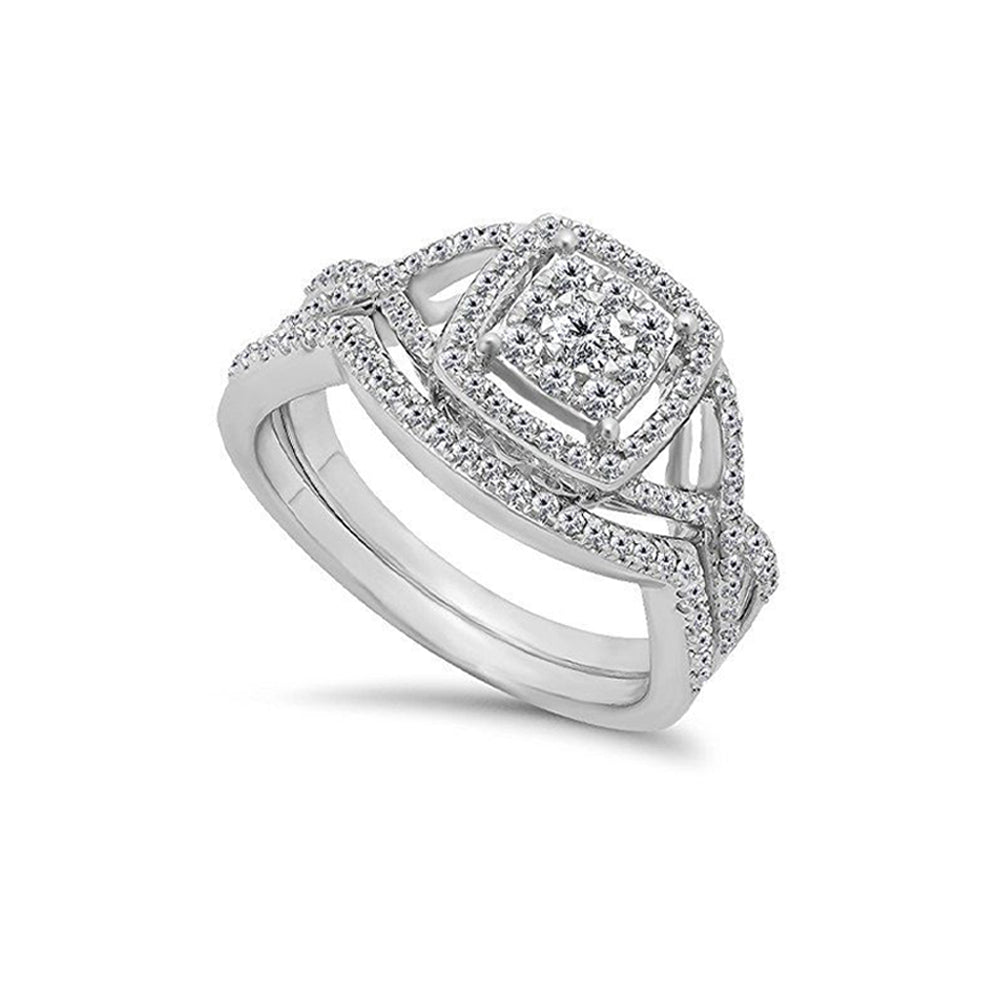 14K White Gold 1.00TDW Diamond Halo Infinity Style Wedding Set