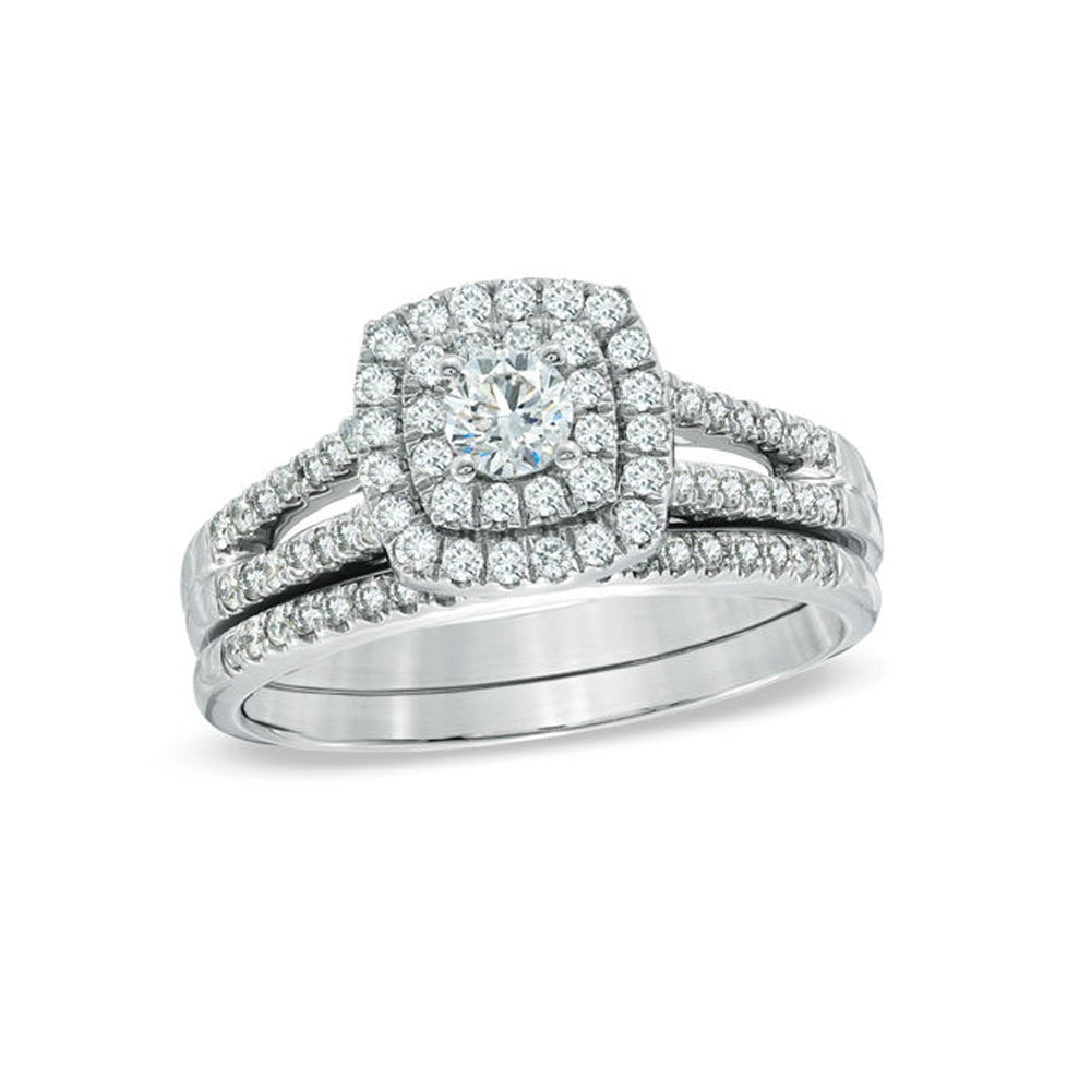 10K White Gold 0.25TDW Diamond Square Halo Wedding Set