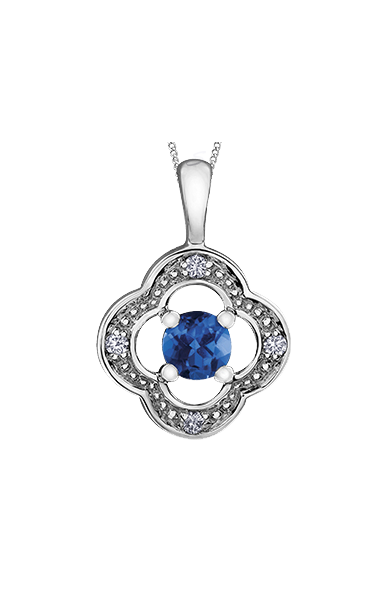 10K White Gold Blue Sapphire and Diamond Pendant with Chain
