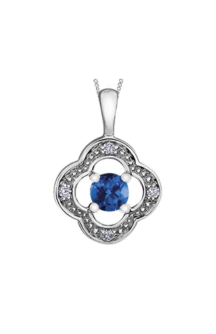 10K White Gold Blue Sapphire and Diamond Pendant with Chain