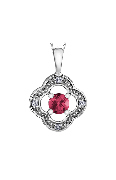 10K White Gold Ruby and Diamond Pendant with Chain