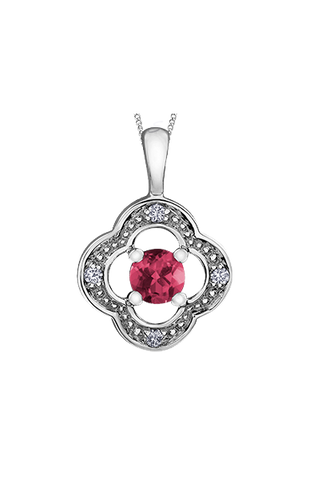 10K White Gold Ruby and Diamond Pendant with Chain