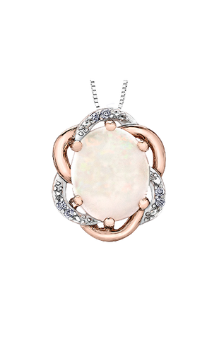 10K Rose Gold Opal and Diamond Pendant with Chain