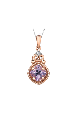 10K Rose Gold Pink Amethyst and Diamond Pendant with Chain