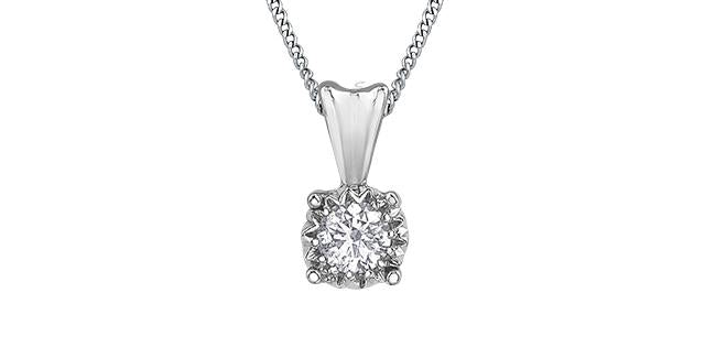 10K White Gold 0.07CT Diamond Solitaire Illusion Set Pendant with Chain