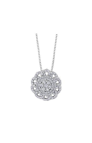 10K White Gold 1.00TDW Diamond Floral Pendant with Chain