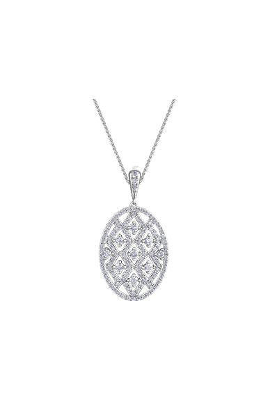 10K White Gold 1.00TDW Diamond Fancy Oval Pendant with Chain
