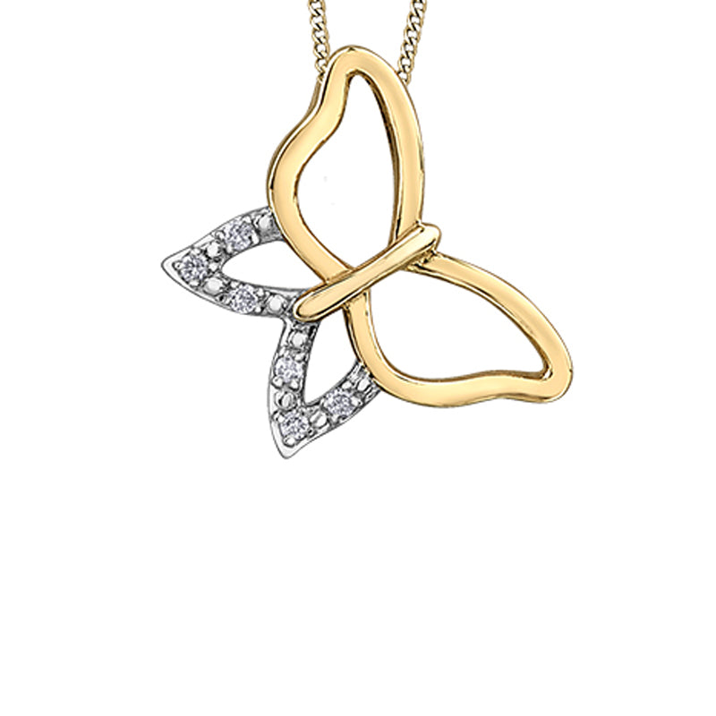 10K Yellow Gold and 0.03TDW Diamond Butterfly Pendant