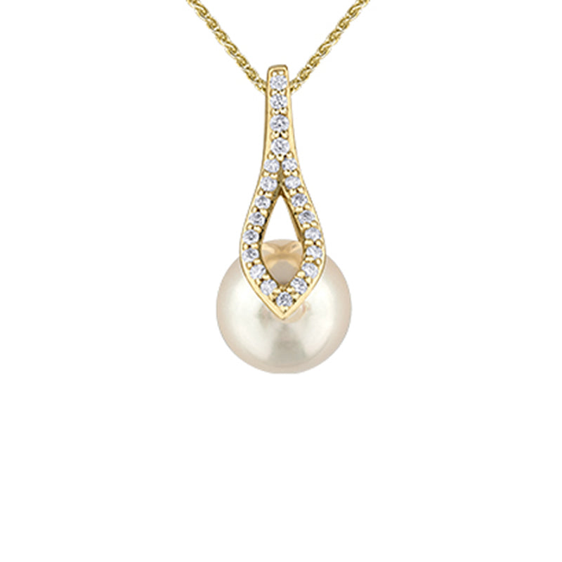 10K Yellow Gold 8MM Pearl Gemstone &amp; 0.11TDW Diamond Pendant