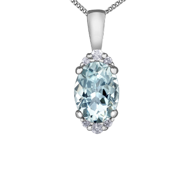 0.05TDW Diamond and Aquamarine Oval Pendant in 10K White Gold