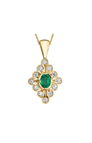 10K Yellow Gold Emerald and Diamond Fancy Pendant with Chain