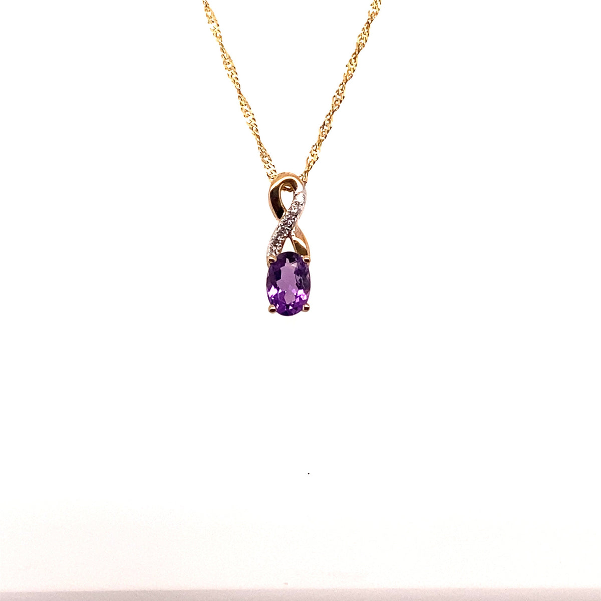 10K Yellow Gold 0.03TDW Diamond &amp; Amethyst February Birthstone Pendant