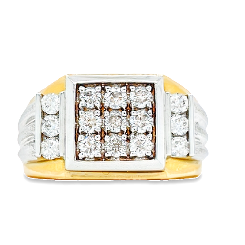 14K Yellow and White Gold 1.00TDW Cut Diamond Men&#39;s Square Top Ring
