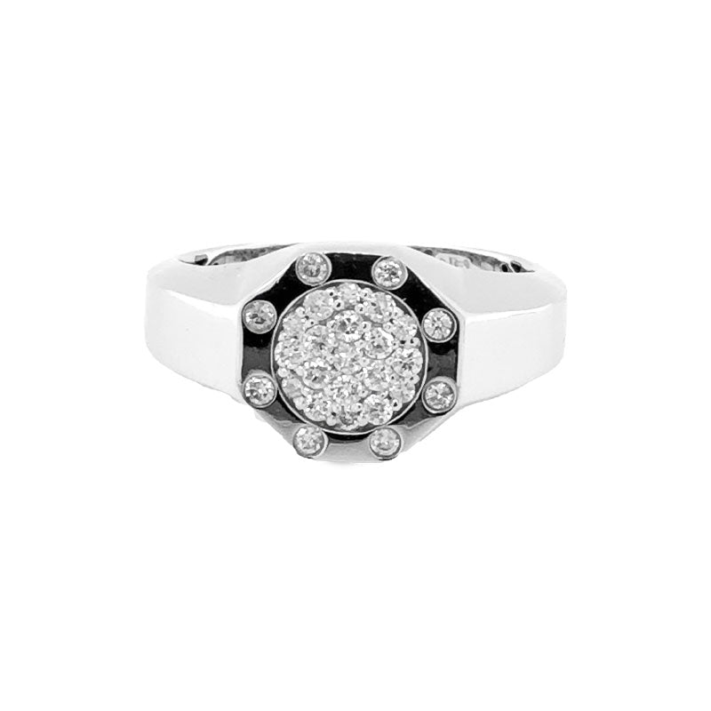 14K White Gold 0.40TDW Diamond Men&#39;s Pinky Ring with Octagon Top
