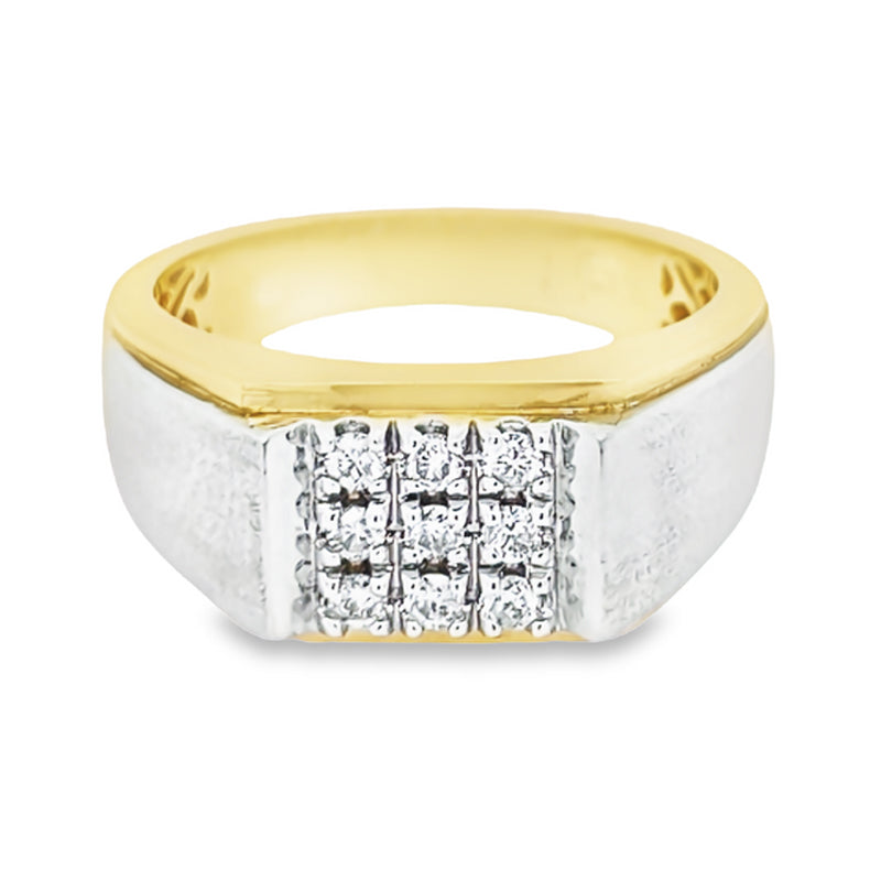 10K Yellow and White Nine Diamond Men&#39;s Ring with 0.33TDW