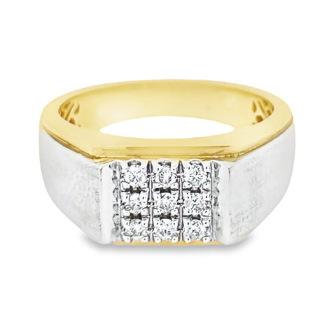 10K Yellow and White Nine Diamond Men's Ring with 0.33TDW