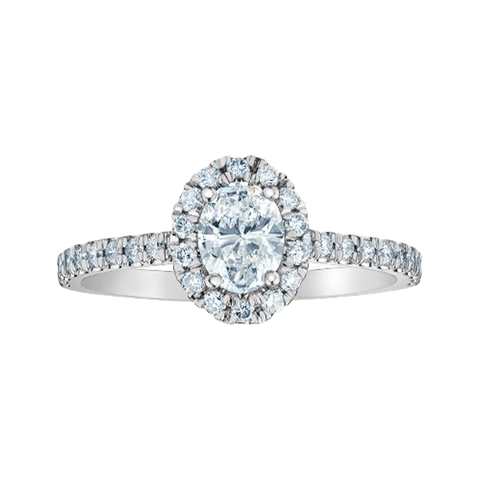 14K White Gold 0.84tdw Lab Grown Oval Halo Diamond Engagement Ring With Side Diamonds
