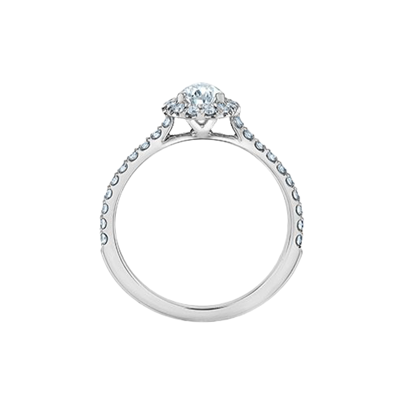 14K White Gold 0.94tdw Lab Grown Pear Halo Diamond Engagement Ring With Side Diamonds.