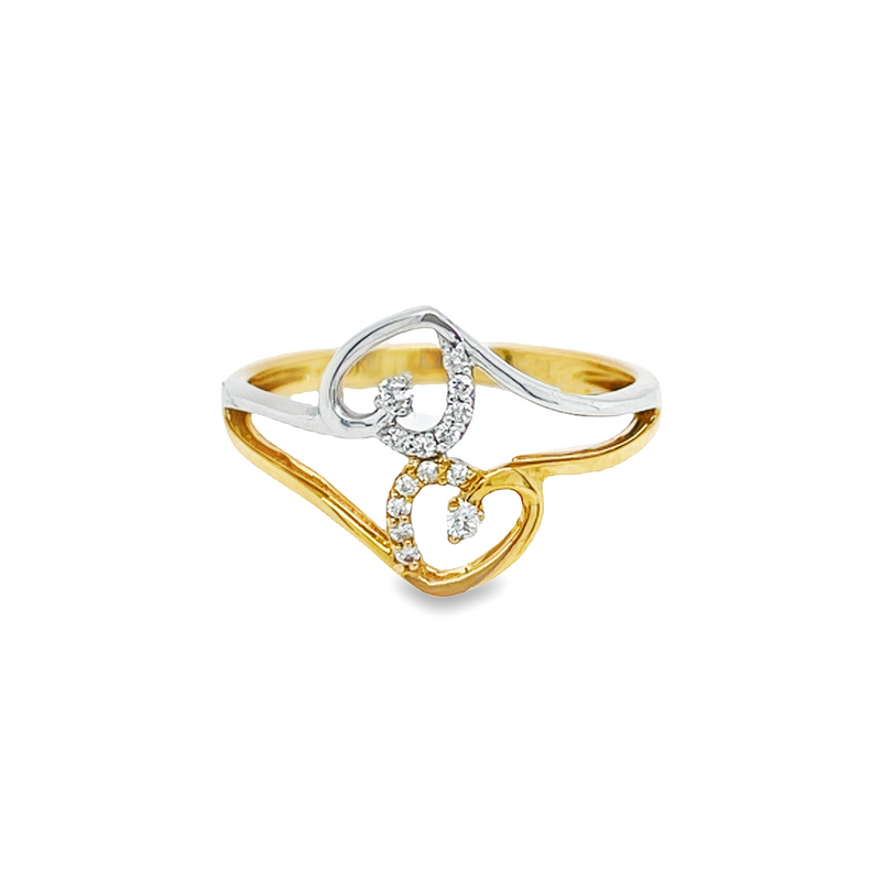 0.08Ct TDW Diamond 10K Yellow And White Gold Double Heart Ring