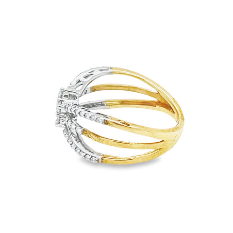 0.50TDW Diamond Ribbon Crossover 10K Yellow and White Gold Diamond Fashion Ring