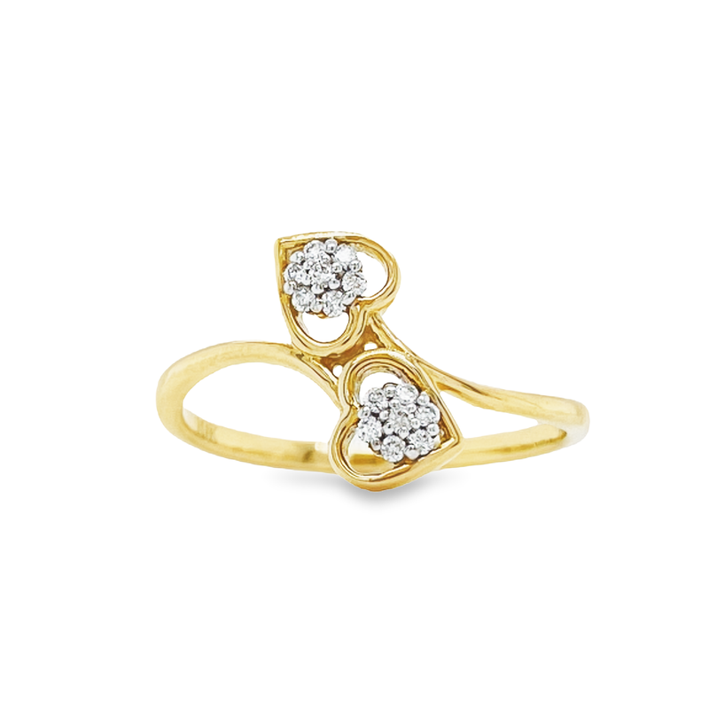 0.08TDW 10k Yellow Gold Womens Round Diamond Double Heart Ring