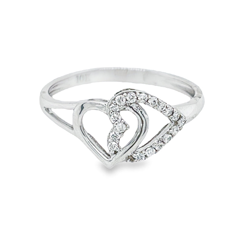 10K White Gold 0.10CT Women&#39;s Diamond Double Heart Ring