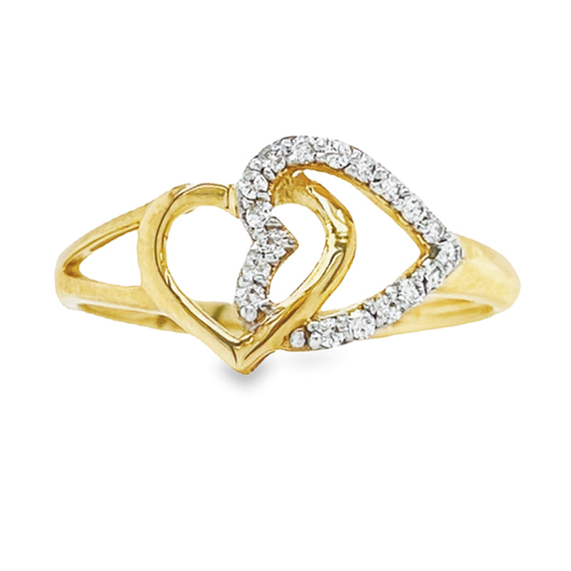 10K Yellow Gold 0.10CT Women&#39;s Diamond Double Heart Ring