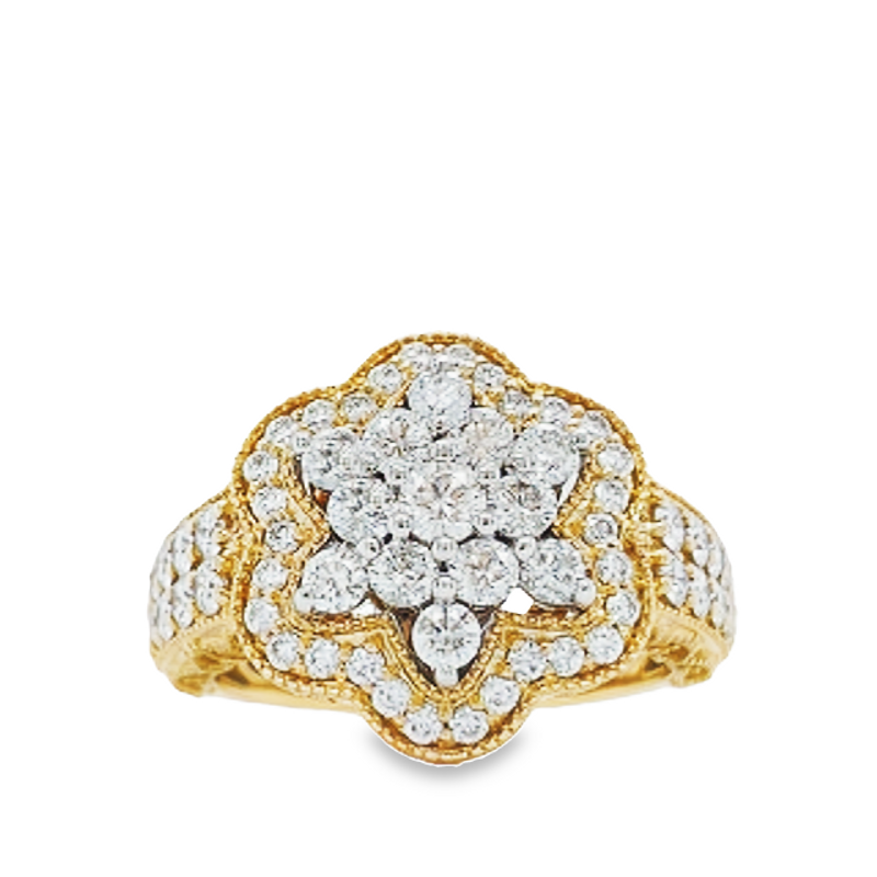 14K Yellow Gold 1.39TDW Diamond Flower Head Ring