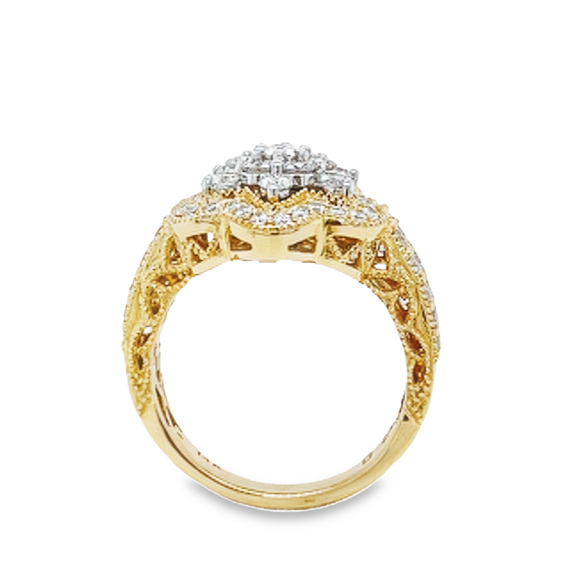14K Yellow Gold 1.39TDW Diamond Flower Head Ring