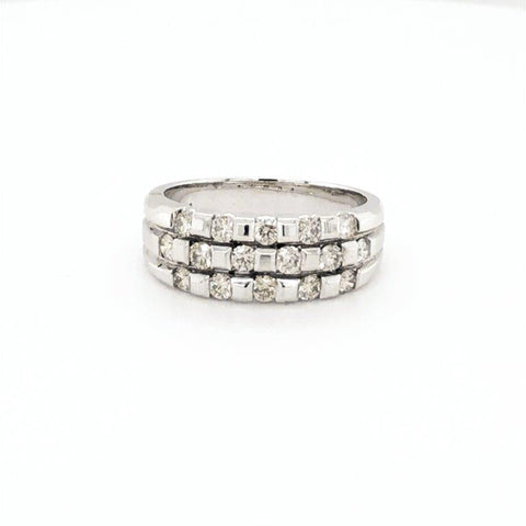 14K White Gold 0.65CT Diamond Three Row Wedding Band