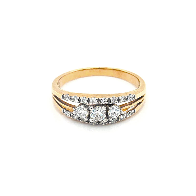 10K Yellow Gold 0.40TDW Diamond Past Present Future Ring with Accent Diamonds