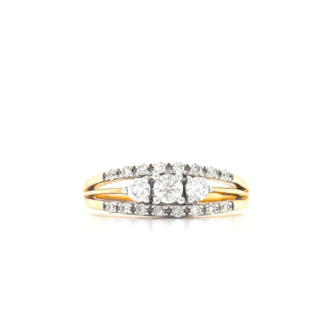 10K Yellow Gold 0.40TDW Diamond Past Present Future Ring with Accent Diamonds