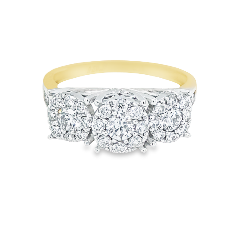 1.00 Ct TDW Diamond 10K Yellow And White Gold Past Present and Future Illusion Large Ring