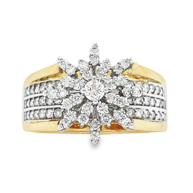 1.00 Ct TDW Diamond 10K Yellow Gold Star Burst Special Ring