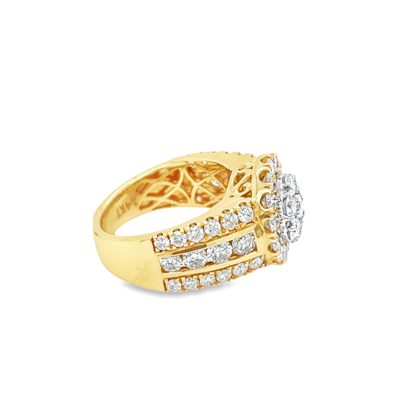 14K Yellow Gold 3.00TDW Diamond Extra Vaganza Illusion Centre Halo Ring