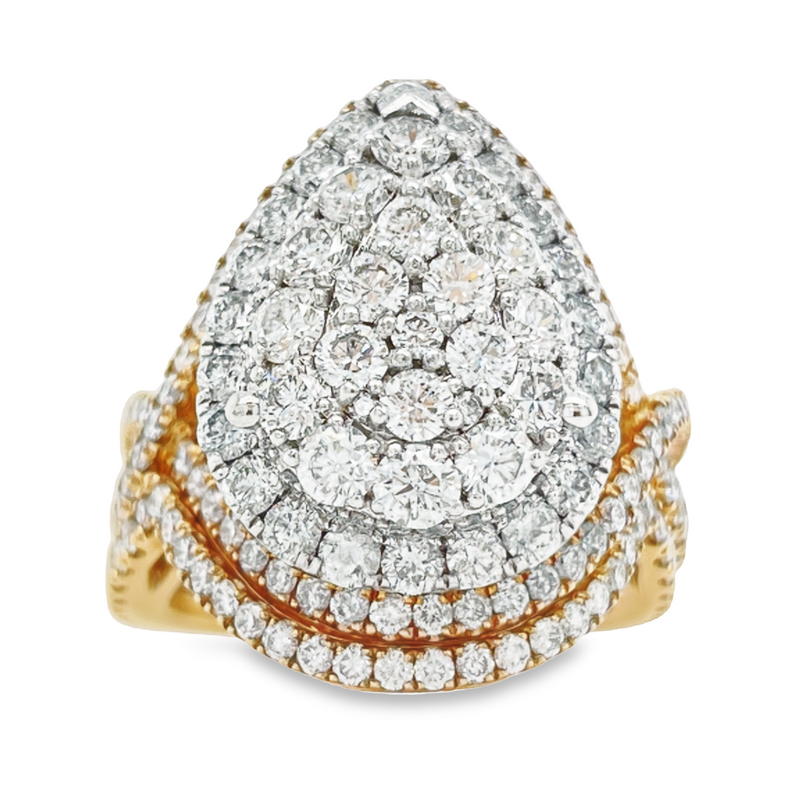 10K Yellow and White Gold 3.70TDW Diamond Pear Shape Halo Engagement Ring