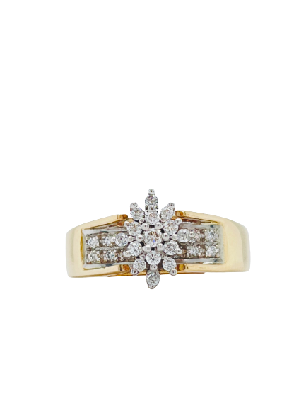 10K Yellow Gold 0.25TDW Diamond Cluster Head Ring
