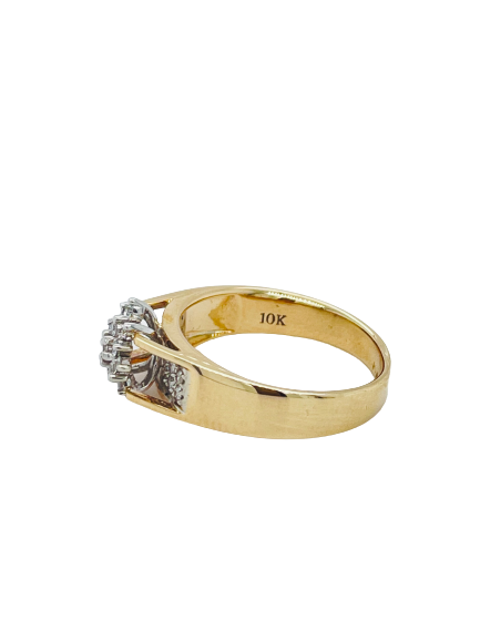 10K Yellow Gold  0.25TDW Diamond Cluster Head Ring