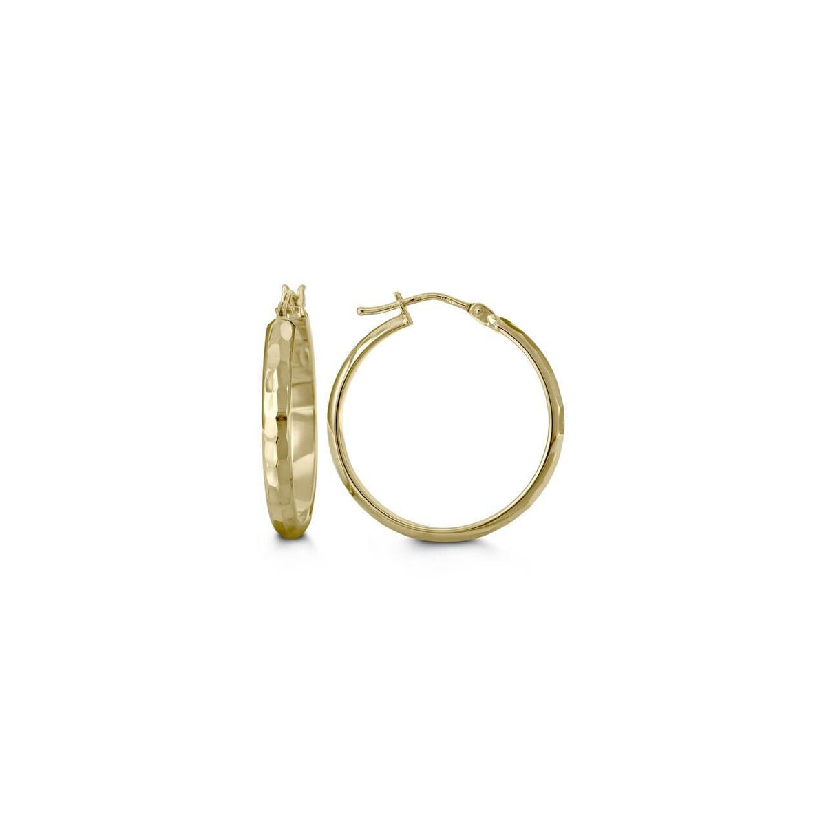 10k Yellow Gold Beaten Gloss Finish Hoop Earring